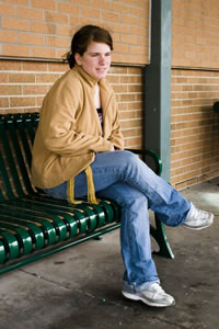 A picture of Roseanne McNally on a bench